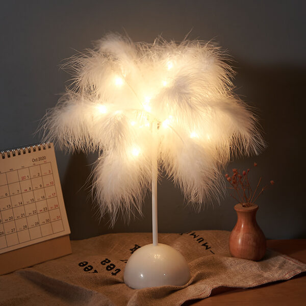 Feather Lamp Nordic Desk Lamp European-Style Bedroom Bedside Feather Table Lamp Night Light Table Lamp Decoration Modern - Image 3