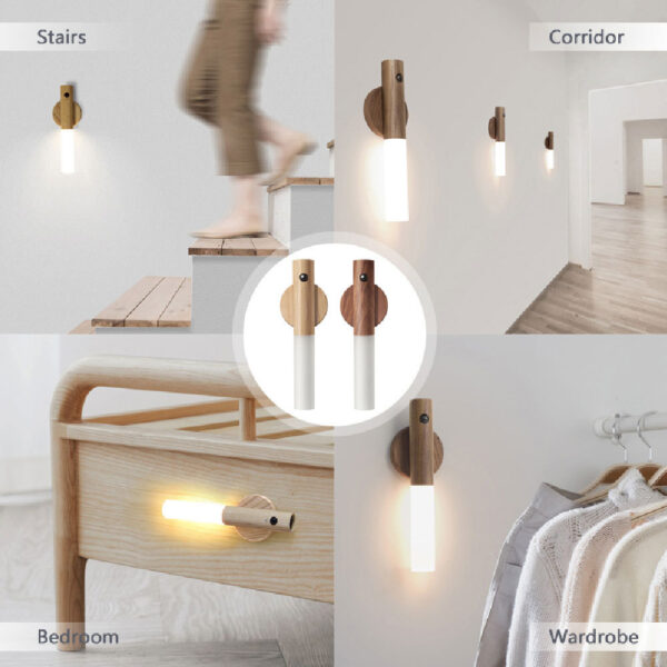 Auto LED USB Magnetic Wood Wireless Night Light Corridors Porch Lights PIR Motion Sensor Wall Light Cabinet Lamp - Image 7