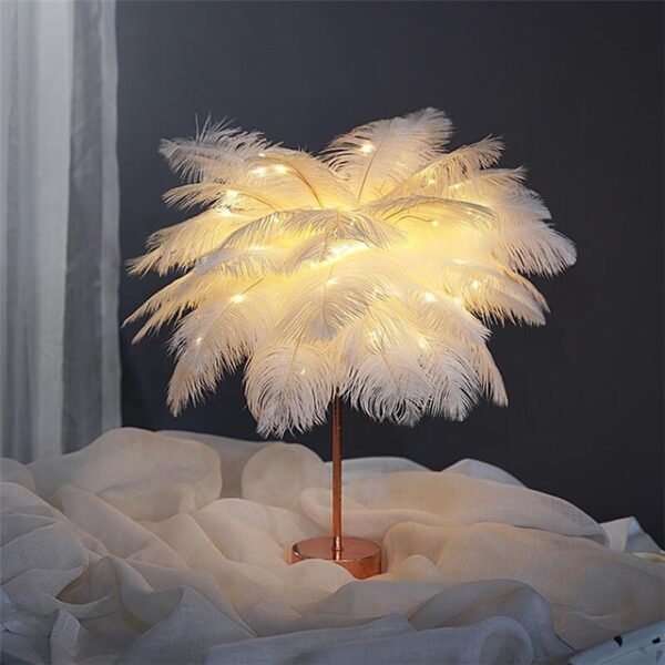 Feather Lamp Nordic Desk Lamp European-Style Bedroom Bedside Feather Table Lamp Night Light Table Lamp Decoration Modern - Image 6