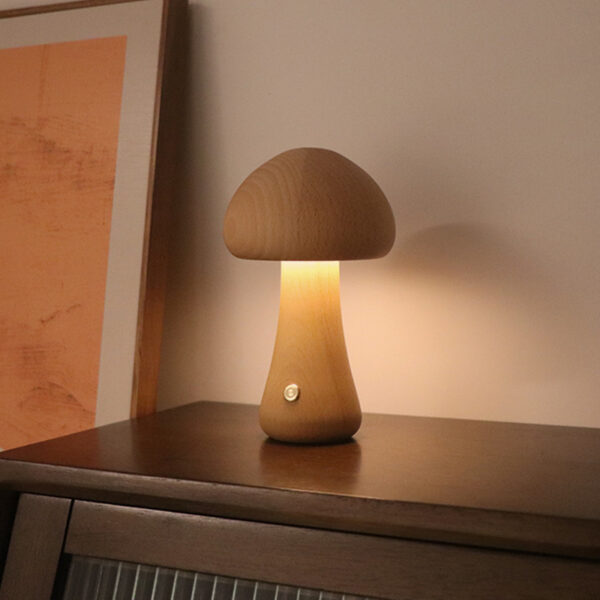 INS Wooden Cute Mushroom LED Night Light With Touch Switch  Bedside Table Lamp For Bedroom Childrens Room Sleeping Night Lamps Home Decor - Image 6