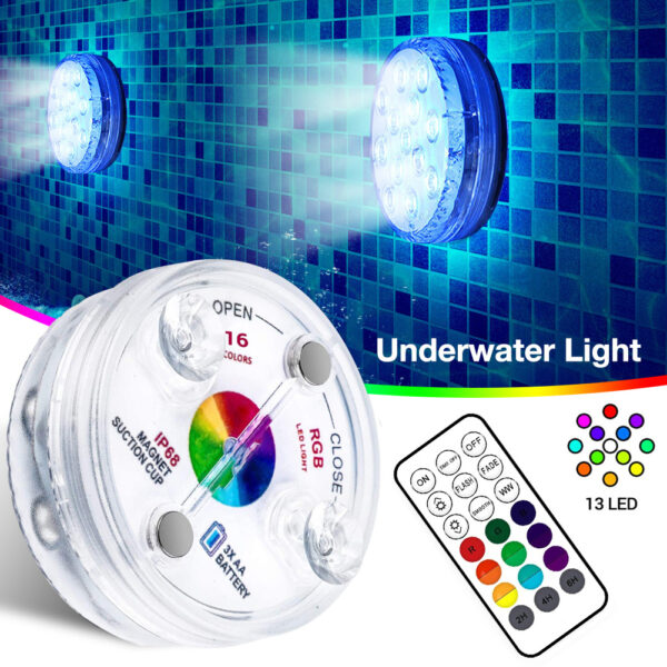 13 Led Submersible Light for Swimming Pool Garden Fountain Bathroom IP68 Waterproof Underwater Lamp with Suction Cup RF Remote - Image 8