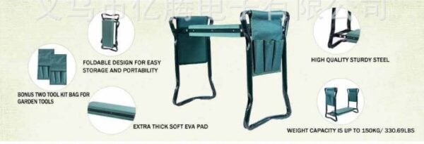 Foldable Outdoor Lawn Bench Chair With Tool Pouch Garden Rest - Image 2