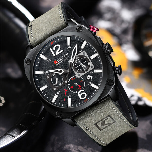 Waterproof Belt Six Hand Calendar Quartz Watch - Image 4