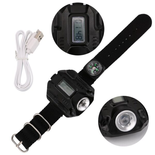 LED watch flashlight flashlight portable light USB charging 4 mode light tactical flashlight time display with compass - Image 7