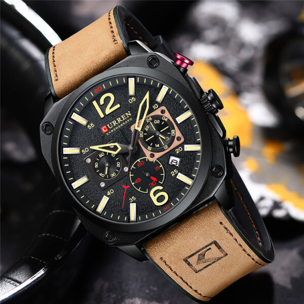 Waterproof Belt Six Hand Calendar Quartz Watch - Image 3