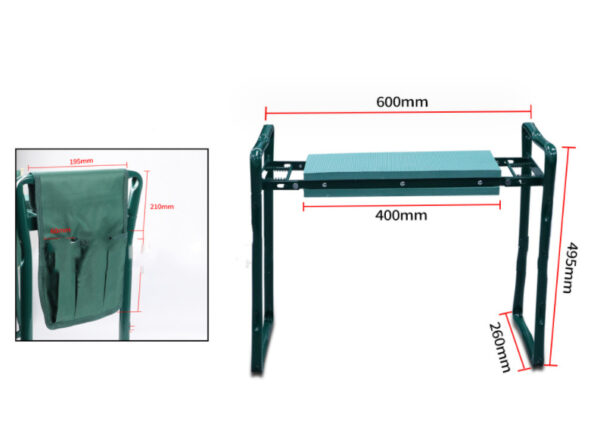 Foldable Outdoor Lawn Bench Chair With Tool Pouch Garden Rest - Image 4