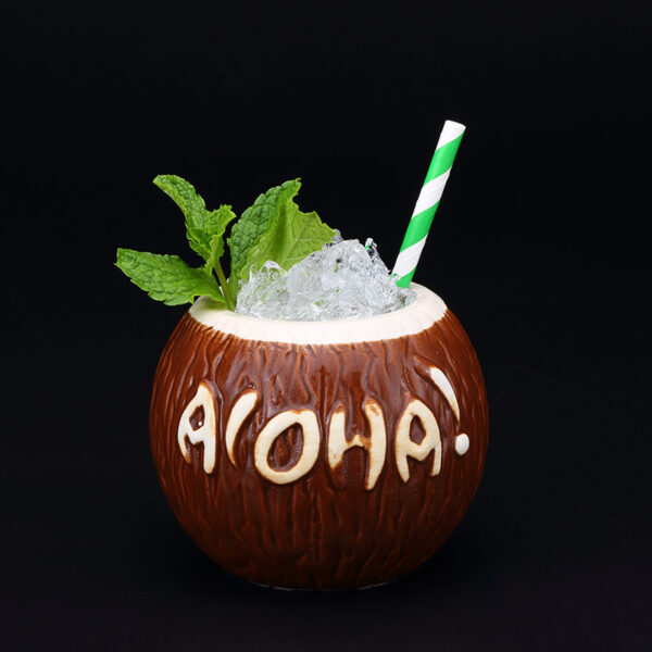 Hawaiian Coconut Ceramic Tiki Personality Cocktail Glass