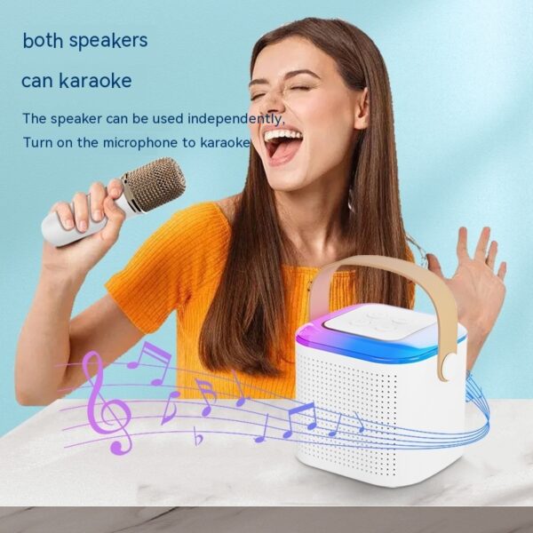 Microphone Karaoke Machine Bluetooth-compatible Speaker With 2 Wireless Mic RGB Light Home Family Singing Speaker - Image 3