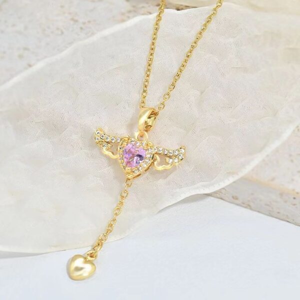 Moving Cupid Heart Angel Wings Tassel Necklace - Image 7