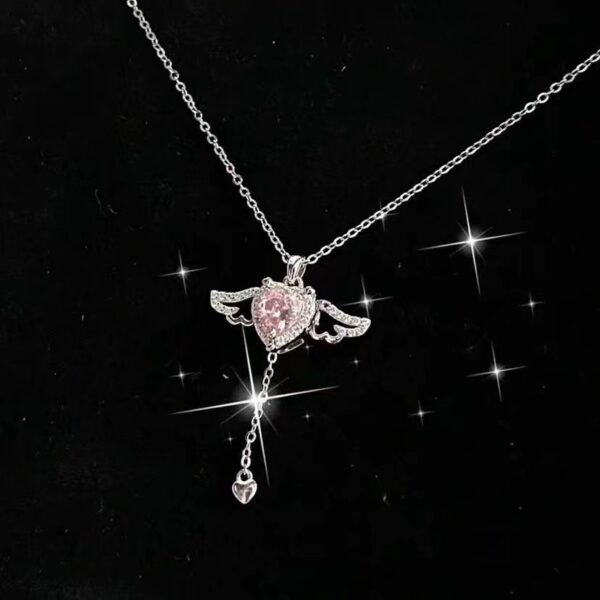 Moving Cupid Heart Angel Wings Tassel Necklace - Image 8