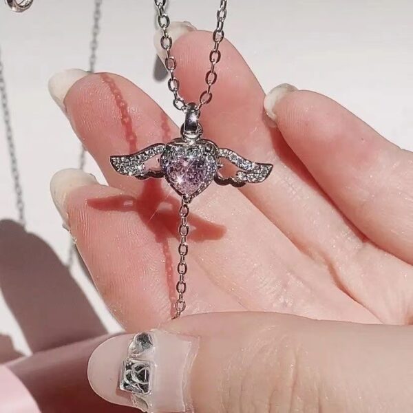 Moving Cupid Heart Angel Wings Tassel Necklace - Image 5