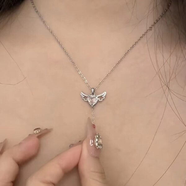 Moving Cupid Heart Angel Wings Tassel Necklace - Image 4