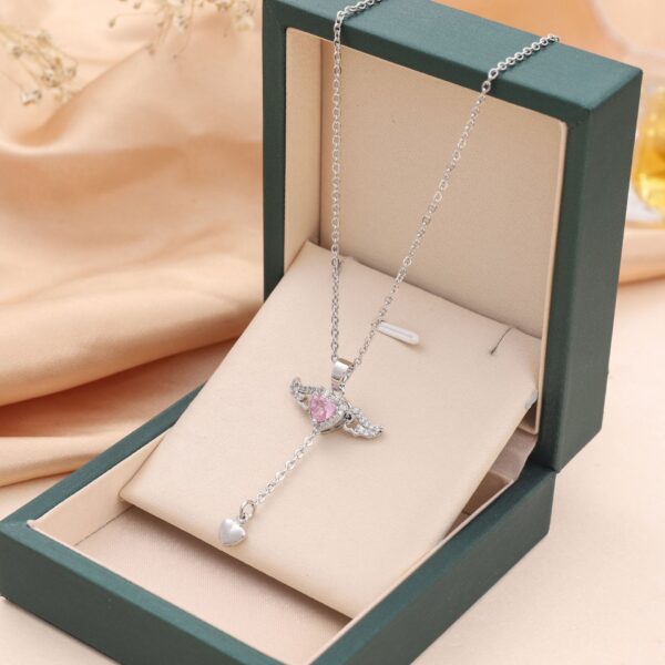 Moving Cupid Heart Angel Wings Tassel Necklace - Image 9